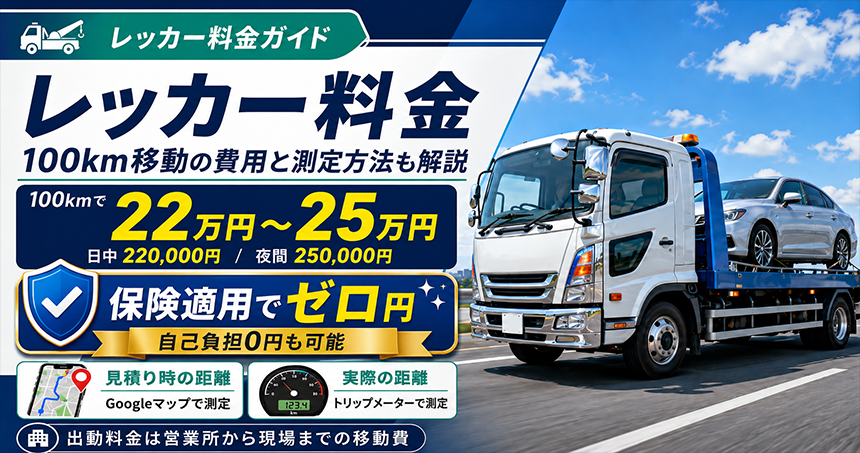 レッカー料金｜100km移動の費用と測定方法も解説